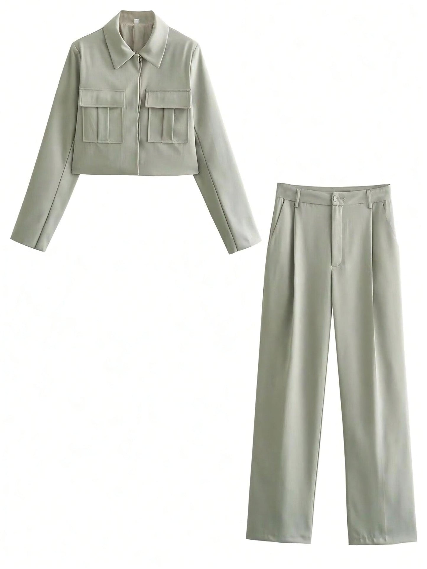 Women Simple Short Jacket And Casual Long Pants Set