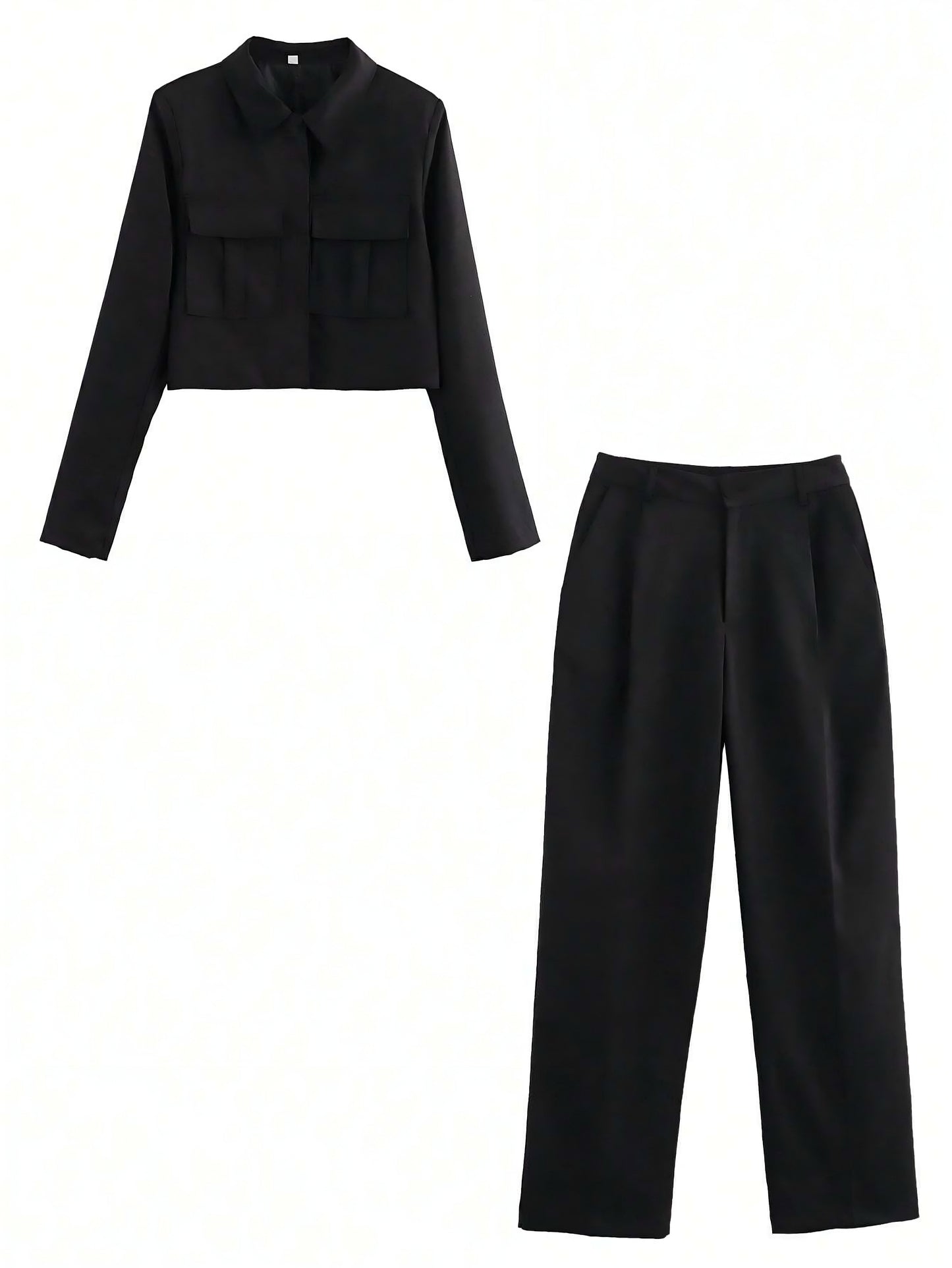 Women Simple Short Jacket And Casual Long Pants Set