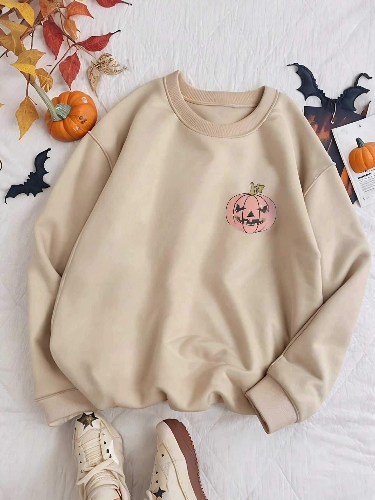 Women Fall Pumpkin-Halloween Print Sweatshirt